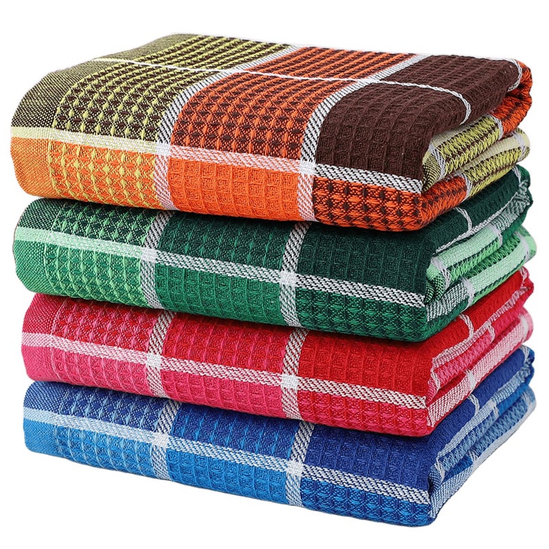 Fucibt Bright Large Kitchen Towels, 4-Pack, 16 Inch x 26 Inch Buffalo Check Dish Towels for Washing Drying Dishes, Colorful Waffle Design Tea Towel Bar Towel, Buffalo - Image 1