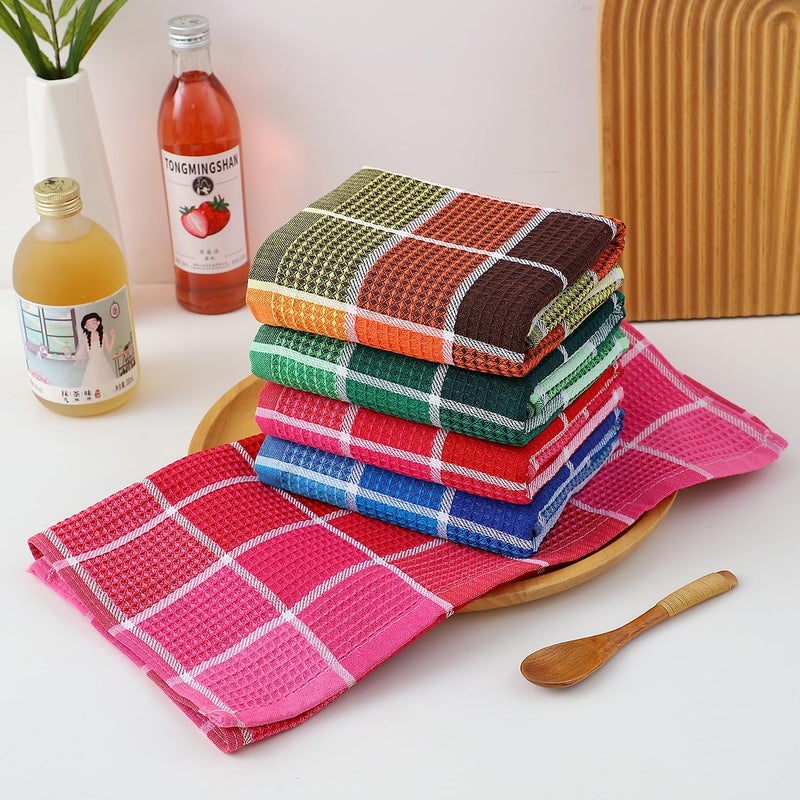 Fucibt Bright Large Kitchen Towels, 4-Pack, 16 Inch x 26 Inch Buffalo Check Dish Towels for Washing Drying Dishes, Colorful Waffle Design Tea Towel Bar Towel, Buffalo - Image 4