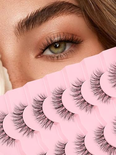 Siligli Lashes Natural Wispy Eyelashes 15mm Strip Lashes Pack False Eyelashes 0.1MM Thin Band C Curl Eye Lashes 3D Volume False Eyelashes Siligli Lashes 7 Pair - Image 1
