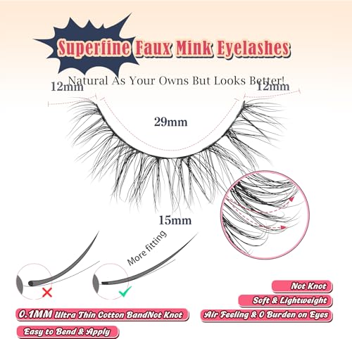 Siligli Lashes Natural Wispy Eyelashes 15mm Strip Lashes Pack False Eyelashes 0.1MM Thin Band C Curl Eye Lashes 3D Volume False Eyelashes Siligli Lashes 7 Pair - Image 2