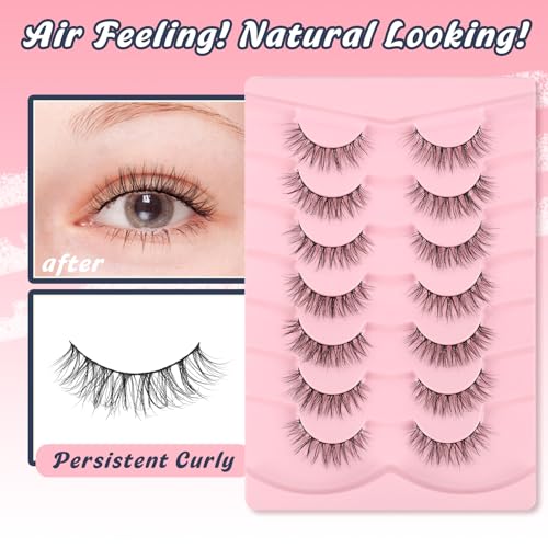 Siligli Lashes Natural Wispy Eyelashes 15mm Strip Lashes Pack False Eyelashes 0.1MM Thin Band C Curl Eye Lashes 3D Volume False Eyelashes Siligli Lashes 7 Pair - Image 4