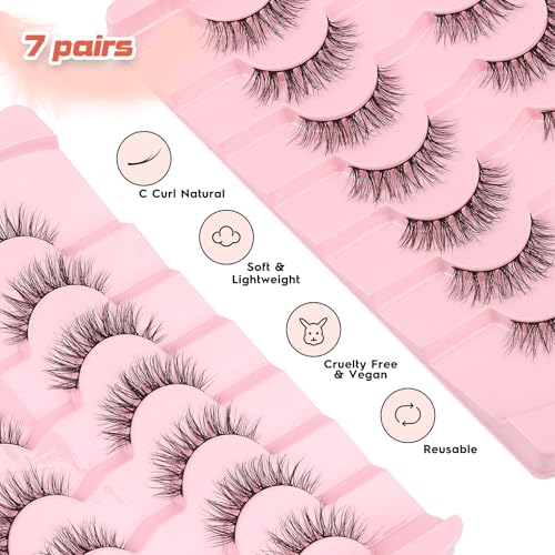 Siligli Lashes Natural Wispy Eyelashes 15mm Strip Lashes Pack False Eyelashes 0.1MM Thin Band C Curl Eye Lashes 3D Volume False Eyelashes Siligli Lashes 7 Pair - Image 5
