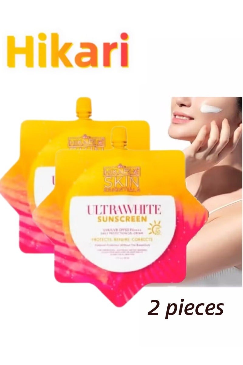 Hikari 2PCS Hikari Skin Essentials Ultra White Sunscreen - Whitening & Sun Protection 2-in-1, SPF50 Ultra-Lightweight Airy-Fit Formula, Moisturizing Gel, Fast Absorbing, Water-Resistant, 50ml/Box - Image 1