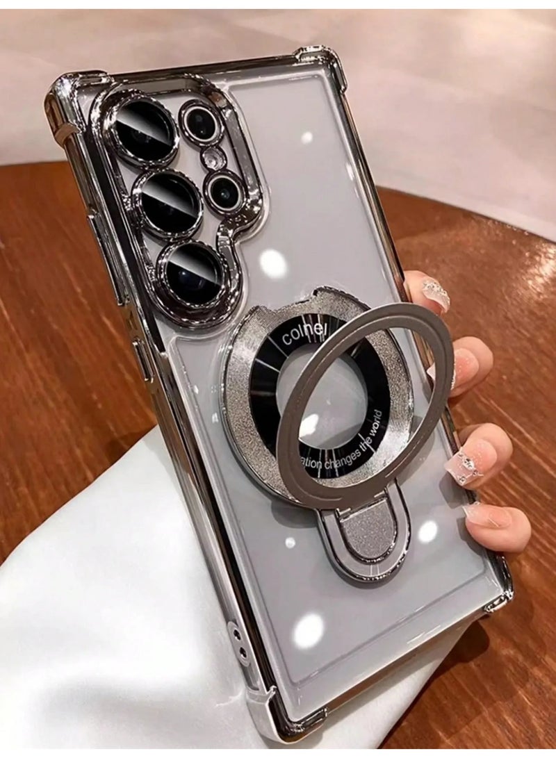 شي إن غطاء هاتف محمول مطلي فاخر، شحن لاسلكي، عدسة شفافة، واقي صدمات وحلقة اصبع لتثبيت الموبايل  متوافق مع سامسونج جلاكسي S22 Ultra - Image 1