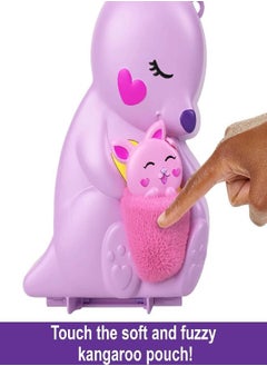Polly Pocket Polly Pocket 2-In-1 Travel Toy Playset, Animal Toy with 2 Dolls & Accessories, Mama & Joey Kangaroo Purse Large Compact  - Image 2