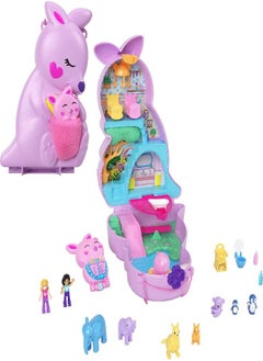 Polly Pocket Polly Pocket 2-In-1 Travel Toy Playset, Animal Toy with 2 Dolls & Accessories, Mama & Joey Kangaroo Purse Large Compact  - Image 4
