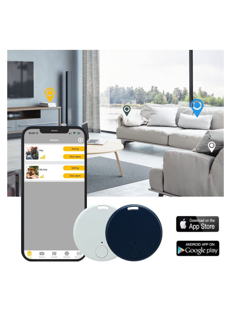 2 Pack Bluetooth Key Finder Locator, Mini Anti Lost Item Tag Tracker Alarm For Pet, Key, Wallet, Luggage, Compatible With Ios And Android, Incl Silicone Protective Cases.