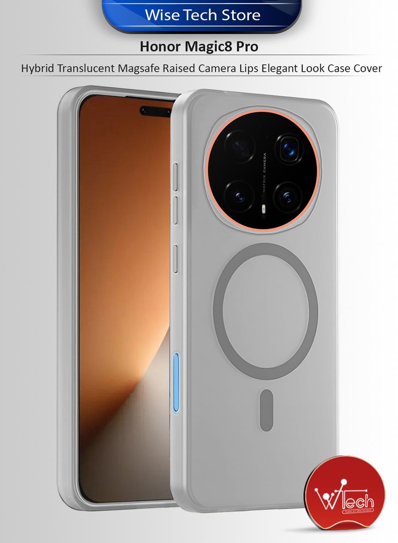 Wtech Honor Magic8 Pro 5G 2025 Hybrid Translucent Magsafe with Magnetic Charging Raised Camera Lips Elegant Look Case Cover (MCMPMN) - Grey - Image 1