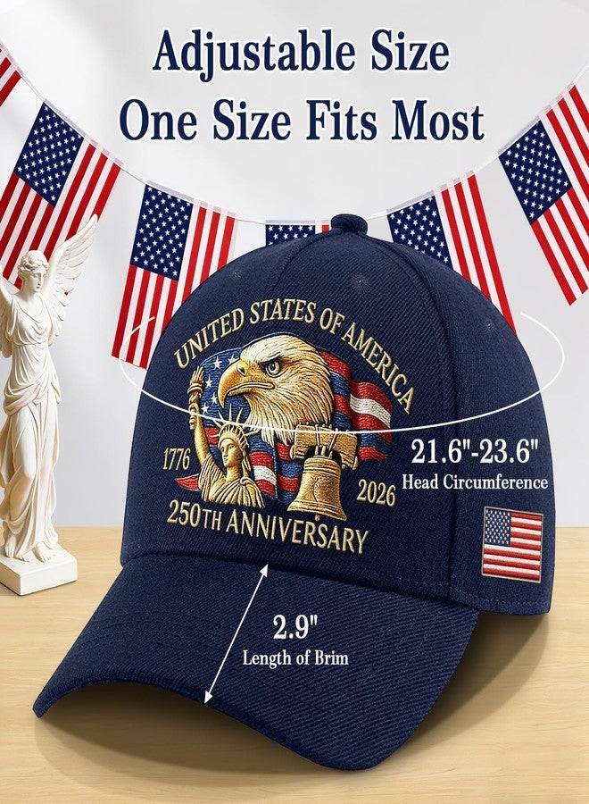 WOKALON 250 Anniversary USA Hat, Adjustable 250 Year American Anniversary Hat Navy Blue - Image 2