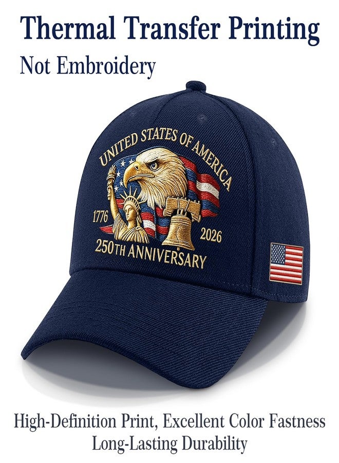 WOKALON 250 Anniversary USA Hat, Adjustable 250 Year American Anniversary Hat Navy Blue - Image 3