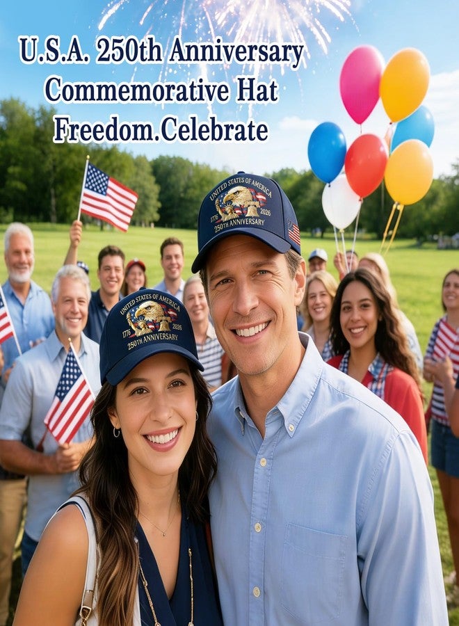 WOKALON 250 Anniversary USA Hat, Adjustable 250 Year American Anniversary Hat Navy Blue - Image 5