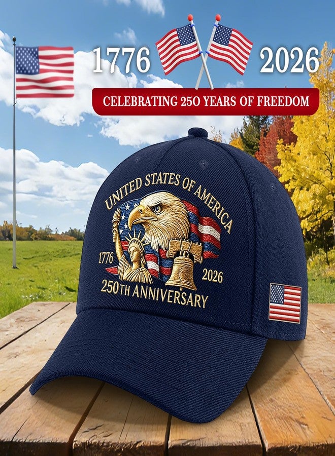 WOKALON 250 Anniversary USA Hat, Adjustable 250 Year American Anniversary Hat Navy Blue - Image 4