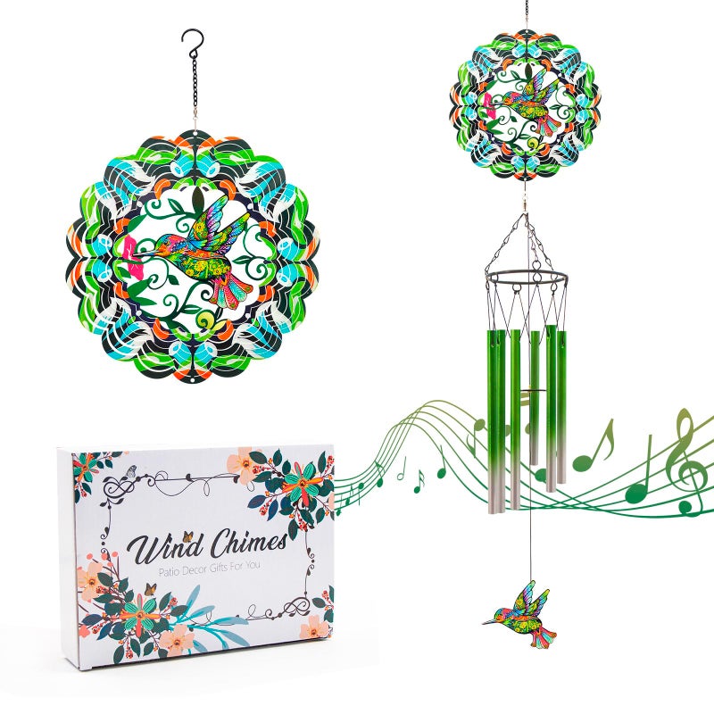 Wind Chimes with Hummingbird Wind Spinner Gifts for Men Women Retirement Teacher Parents Outdoor Hanging Decor Clearance for Garden Patio Backyard Or Porch