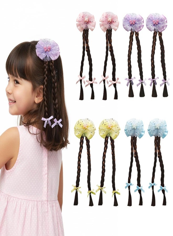 KARP - 4 Pcs (2 set) Butterfly Hair Clips for Girls | Fancy Hairpins with Big Net Bows & Long Ribbon Extensions | Cute Hair Accessories for Kids | Best for Party, Event Wear & Gift for girls | Multi-Color - (K2529 Style-3) - Image 1
