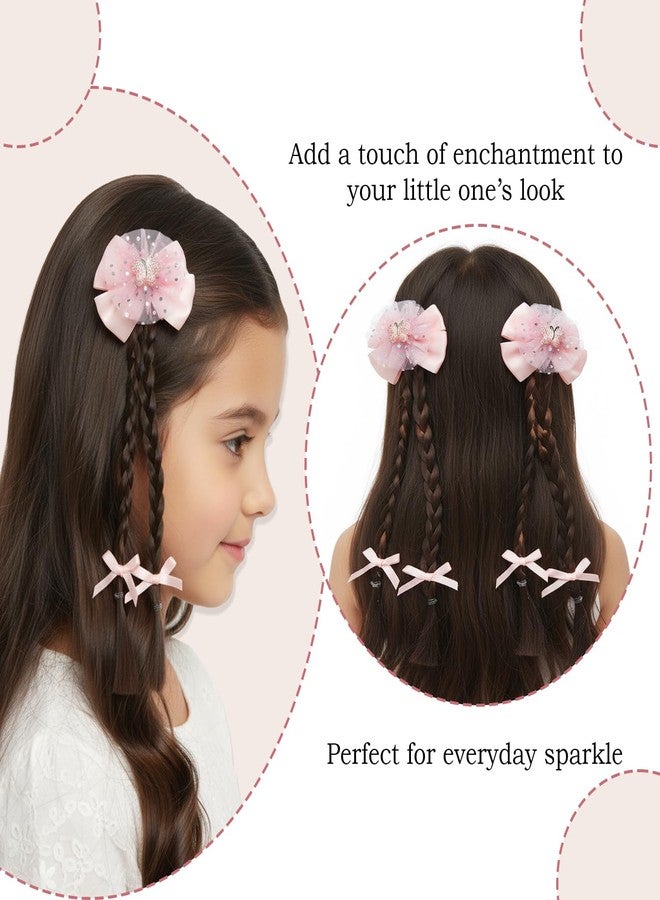 KARP - 4 Pcs (2 set) Butterfly Hair Clips for Girls | Fancy Hairpins with Big Net Bows & Long Ribbon Extensions | Cute Hair Accessories for Kids | Best for Party, Event Wear & Gift for girls | Multi-Color - (K2529 Style-3) - Image 4