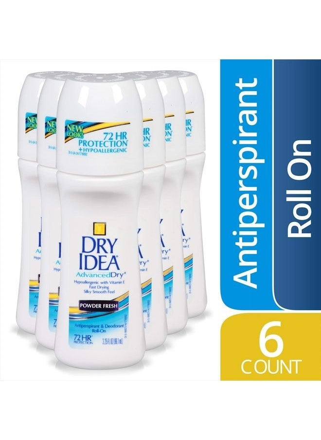 Dry Idea Antiperspirant Deodorant Roll On, Powder Fresh, 3.25 oz, 6 Count  - Image 1