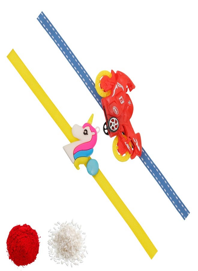 Vientiq Set of 2 Kids Rakhi Combo Scooter and Unicorn Rakhi with Roli Chawal Rakshabandhan for Brother & Sister - Image 1