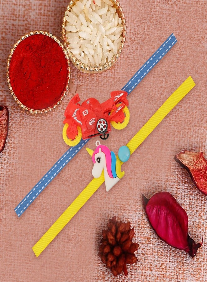 Vientiq Set of 2 Kids Rakhi Combo Scooter and Unicorn Rakhi with Roli Chawal Rakshabandhan for Brother & Sister - Image 2