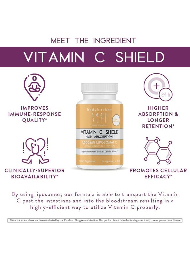Body Kitchen Liposomal Vitamin C Shield, 1000mg PureWay-C, High Absorption, Non-GMO, Supports Immune Health and Cellular Efficacy, Veggie Caps, 60 Count  - Image 2