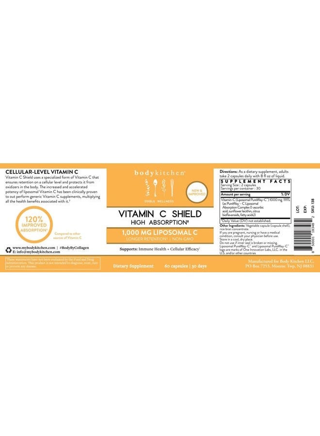 Body Kitchen Liposomal Vitamin C Shield, 1000mg PureWay-C, High Absorption, Non-GMO, Supports Immune Health and Cellular Efficacy, Veggie Caps, 60 Count  - Image 5