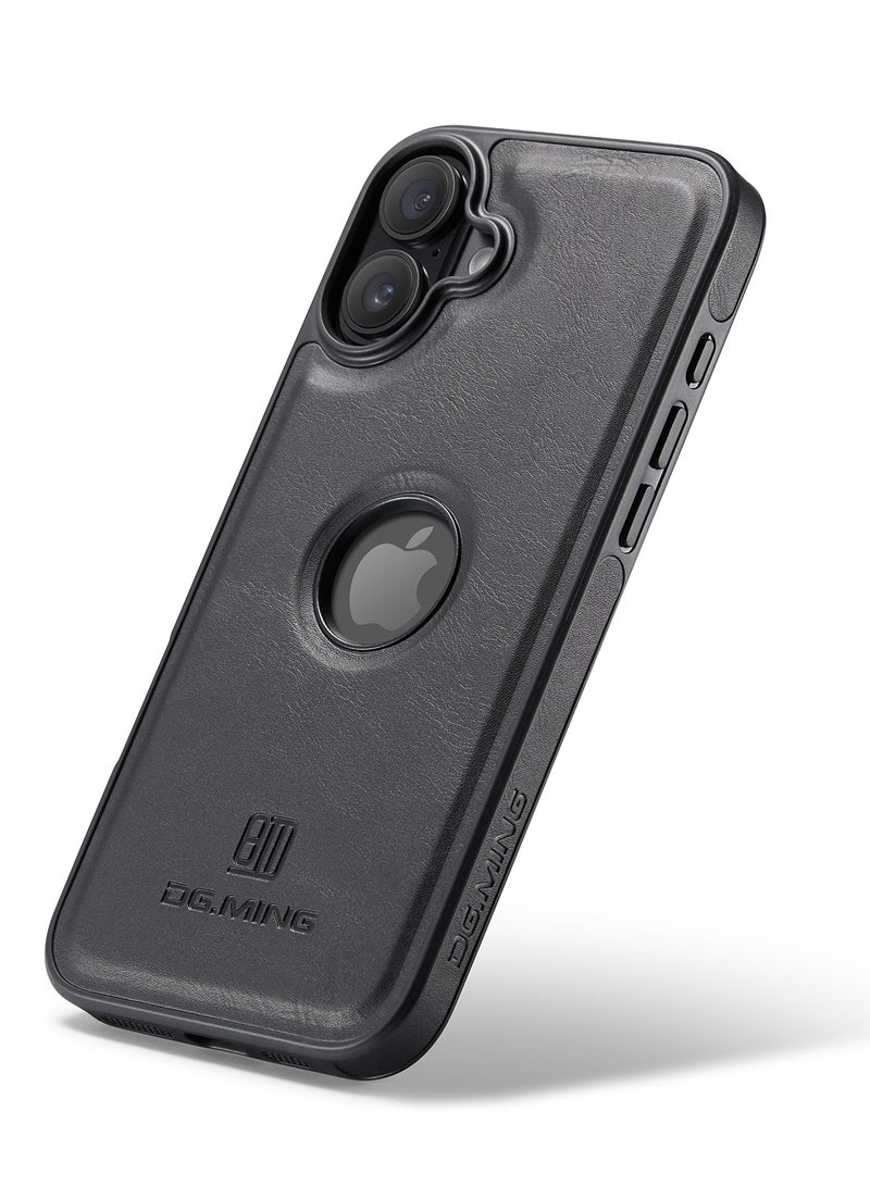 DGMING Case Cover Premium Leather Back with Logo CutOut Shockproof Compatible with Iphone 16  (Black)  - Image 1