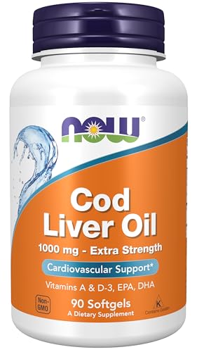 NOW Foods Supplements Cod Liver Oil Extra Strength 1000 mg with Vitamins A D3 EPA DHA 90 Softgels