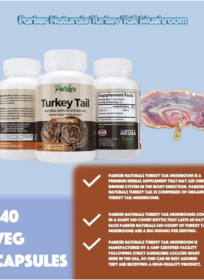 Parker Naturals - Premium Organic Turkey Tail Mushroom Capsules Supports Immune System Health. Nature's Original Superfood. 240 Capsules … - Image 1