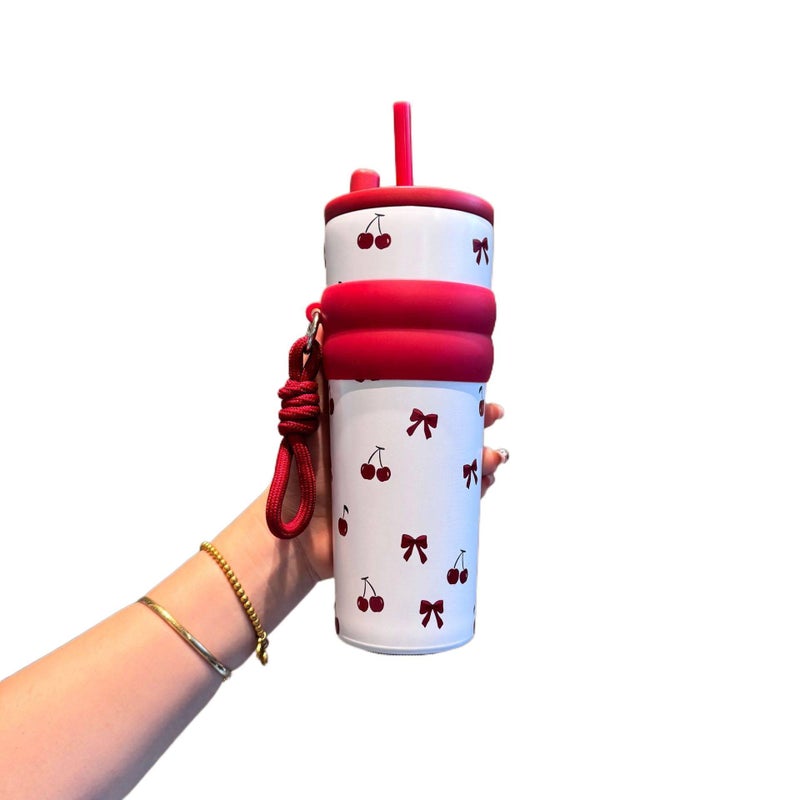 710 ml Stainless Steel Coffee Mug Straw Lid with Grab Handle - Image 5