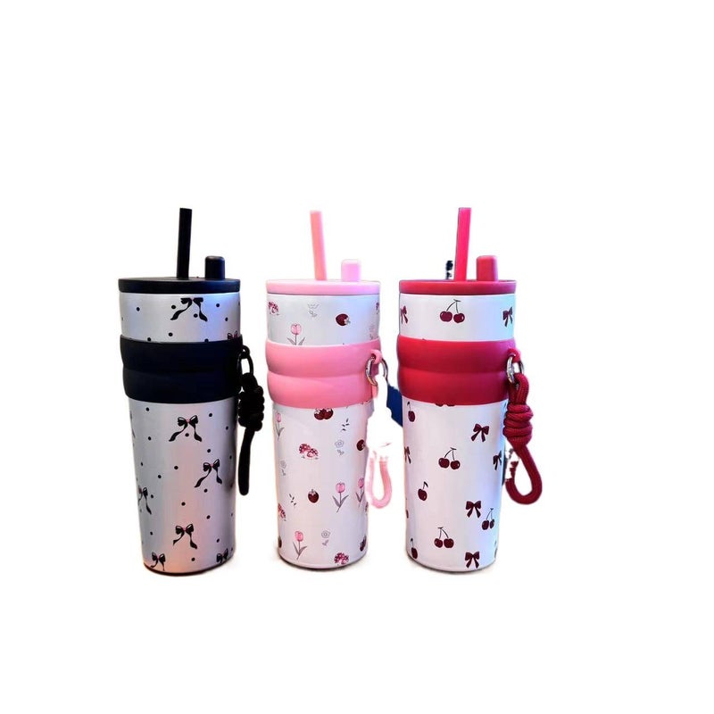 710 ml Stainless Steel Coffee Mug Straw Lid with Grab Handle - Image 4