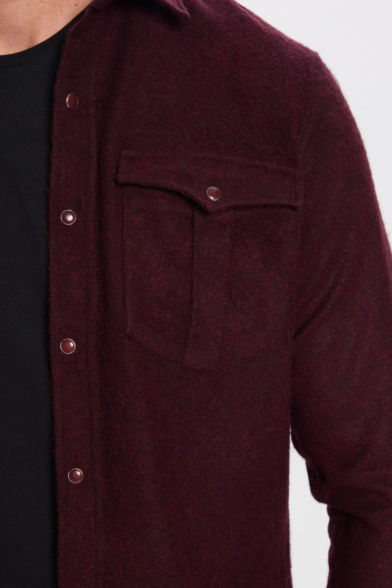 Tudors Men's Slim Fit Slim Fit Lumberjack Double Pocket Flap Plain Burgundy Winter Shirt