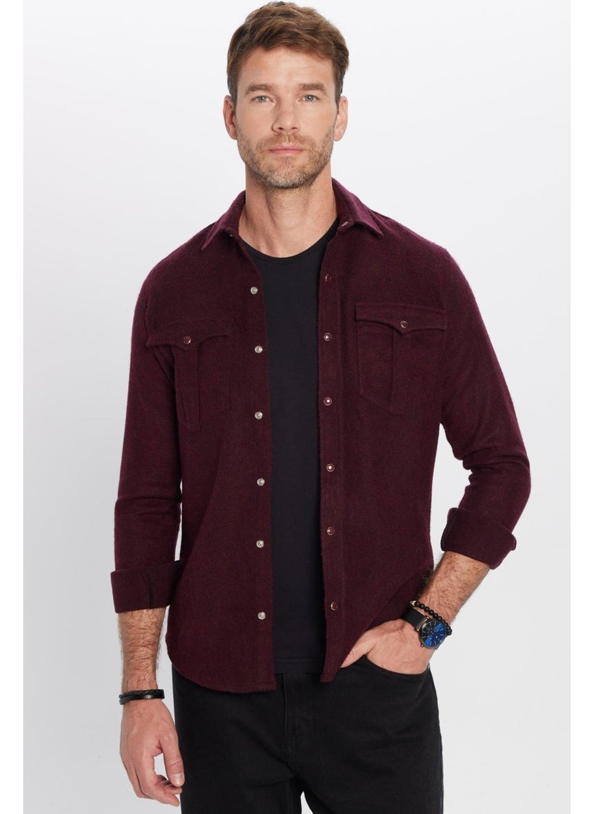 Men's Slim Fit Slim Fit Lumberjack Double Pocket Flap Plain Burgundy Winter Shirt - pzsku/Z8BC60B45D6100778297AZ/45/_/1734510536/f703cb9b-799c-415f-b861-6bbbcf616221