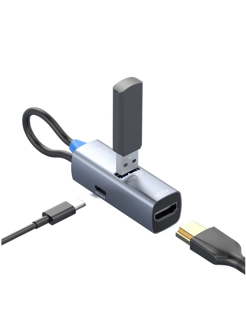 Brave 3-in-1 USB-C Hub Adapter – Ultra-Compact Aluminum Multiport Dongle with 4K HDMI Output, 100W PD Fast Charging, USB 3.0 5Gbps Data Transfer – Compatible with MacBook Pro/Air, Mac Pro, iMac, iPad Pro, Dell, HP, Lenovo, Surface, Chromebook & All USB-C Laptops - Image 1