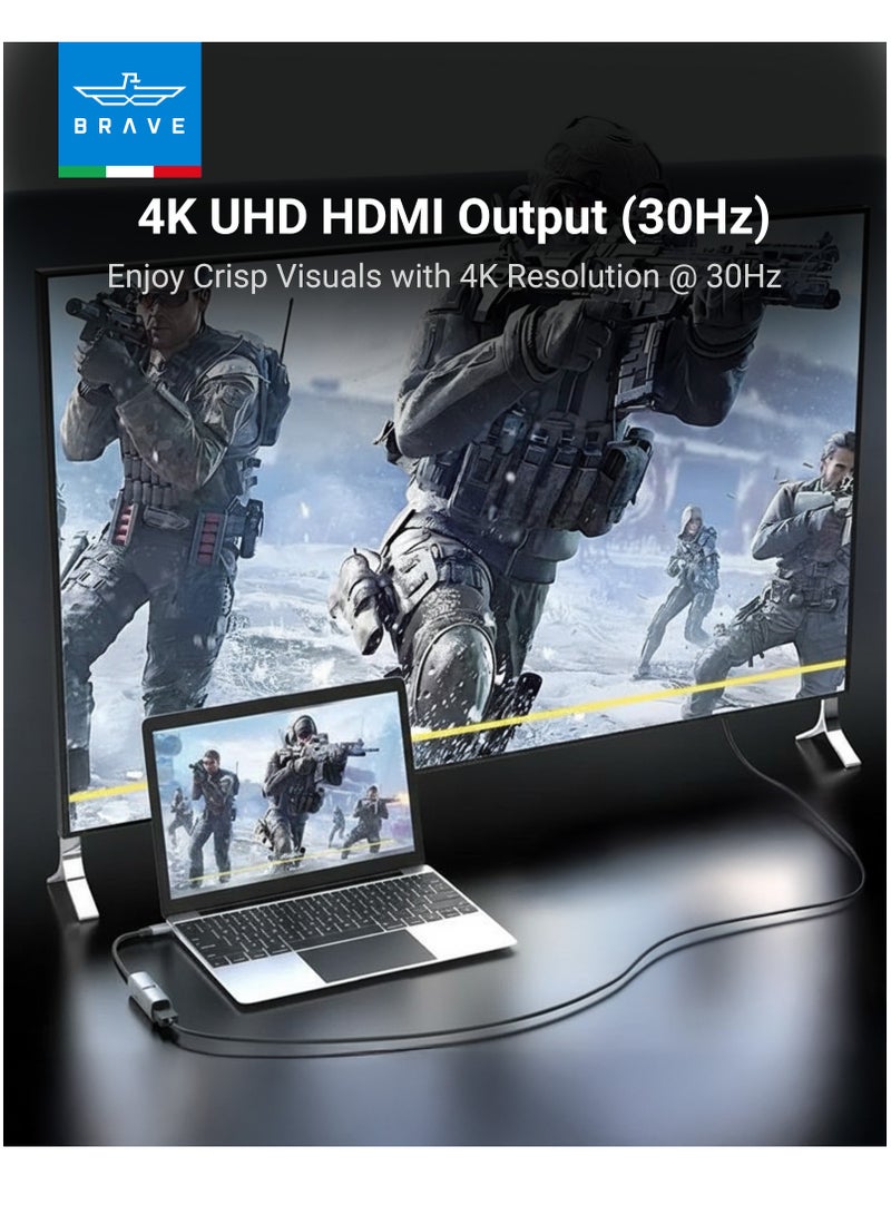 Brave 3-in-1 USB-C Hub Adapter – Ultra-Compact Aluminum Multiport Dongle with 4K HDMI Output, 100W PD Fast Charging, USB 3.0 5Gbps Data Transfer – Compatible with MacBook Pro/Air, Mac Pro, iMac, iPad Pro, Dell, HP, Lenovo, Surface, Chromebook & All USB-C Laptops - Image 2