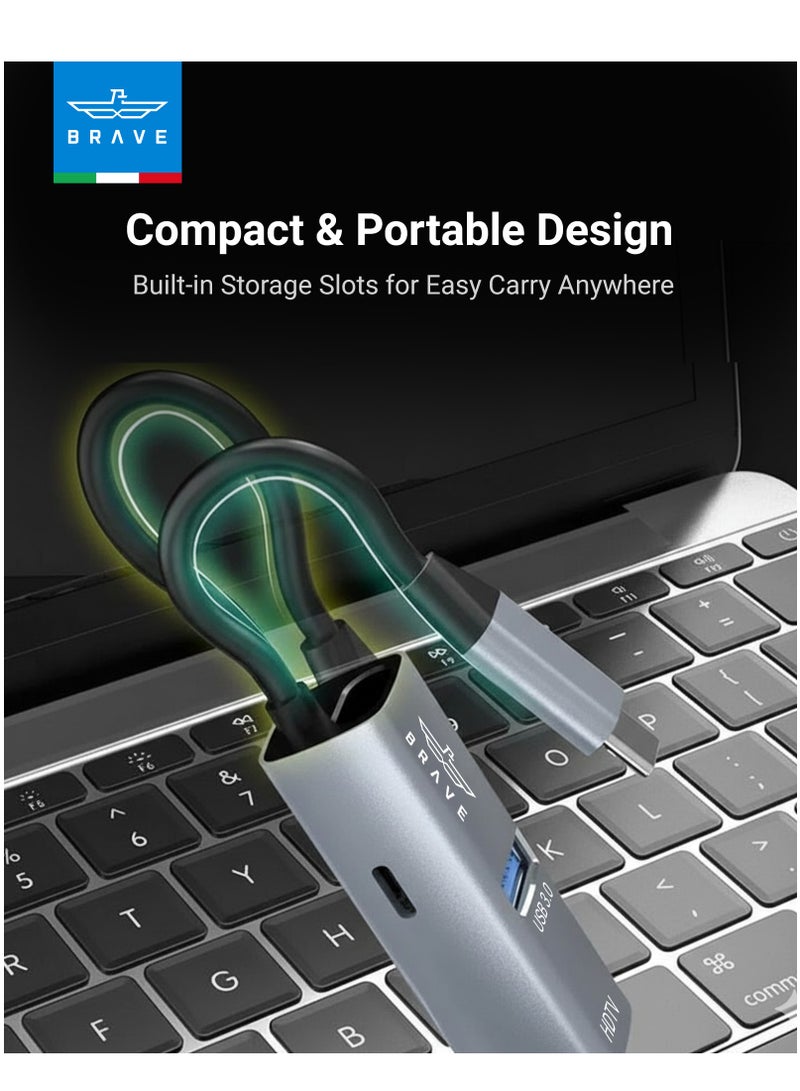 Brave 3-in-1 USB-C Hub Adapter – Ultra-Compact Aluminum Multiport Dongle with 4K HDMI Output, 100W PD Fast Charging, USB 3.0 5Gbps Data Transfer – Compatible with MacBook Pro/Air, Mac Pro, iMac, iPad Pro, Dell, HP, Lenovo, Surface, Chromebook & All USB-C Laptops - Image 5