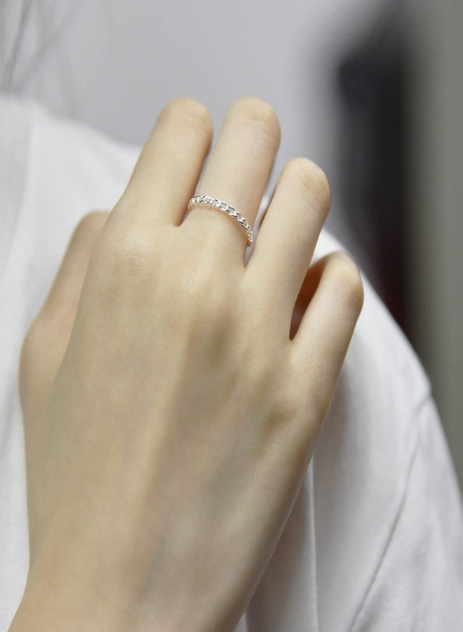 CANDYFANCY 2mm Thin Simple Cuban Chain Link Rings 925 Sterling Silver Filigree Cool Plain Minimalist Middle Finger Thumb Stacking Band Rings Size 2.5 - Image 2