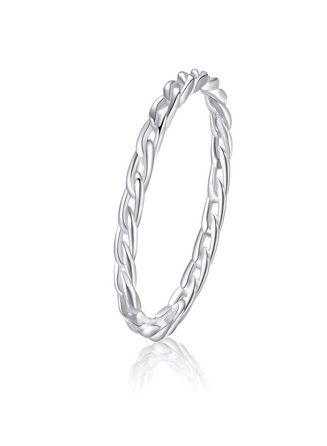 CANDYFANCY 2mm Thin Simple Cuban Chain Link Rings 925 Sterling Silver Filigree Cool Plain Minimalist Middle Finger Thumb Stacking Band Rings Size 2.5 - Image 1