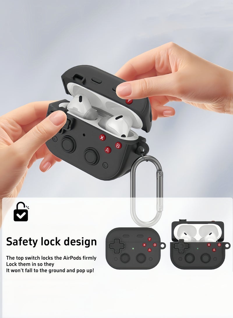 Compatible with AirPods 4th Generation Case with Security Lock - Retro Handheld Game Console Design, Soft Silicone Protective Cover, Charging Case (Black) - Image 2