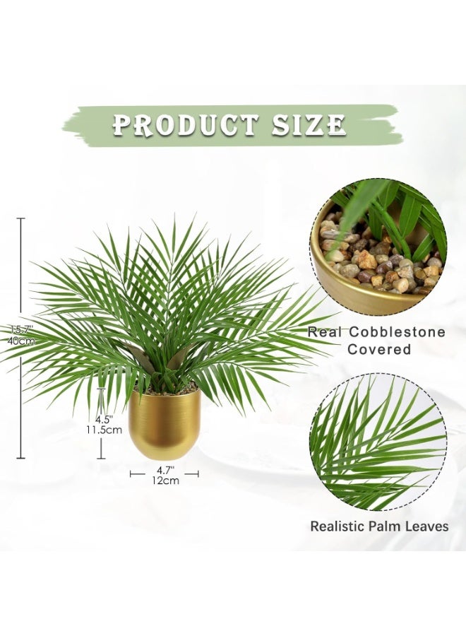 LATIFA 15.7'' Artificial Palm Plant, Real Touch Faux Tropical Tree in Gold Pot - Image 3