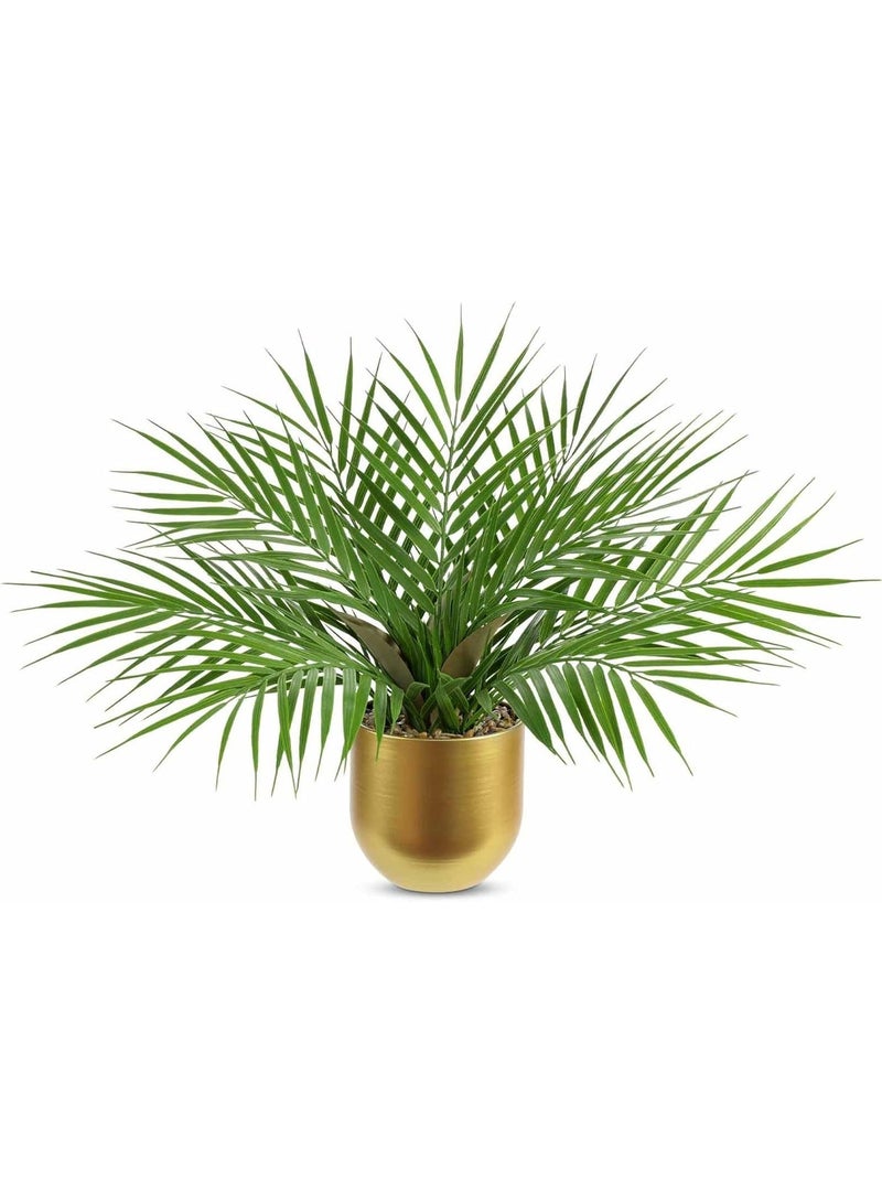 LATIFA 15.7'' Artificial Palm Plant, Real Touch Faux Tropical Tree in Gold Pot - Image 1