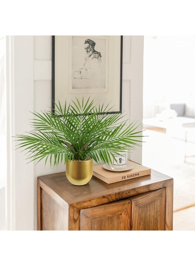 LATIFA 15.7'' Artificial Palm Plant, Real Touch Faux Tropical Tree in Gold Pot - Image 2