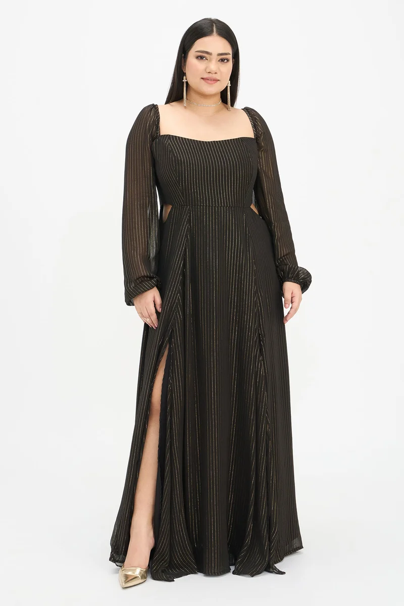 فيرجيو Self Design Viscose Fit And Flare Plus Size Dress With Cutouts for Women