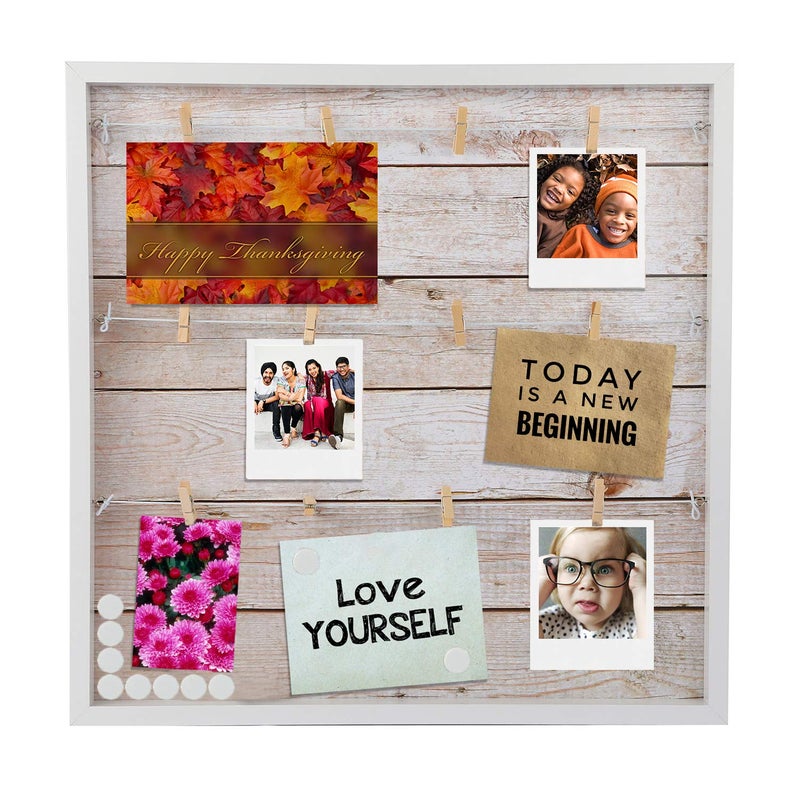 Picture Board Photo Board Photo Display Picture Collage Collage Frame for Wall Decor Memory Polaroid Postcard Magnetic Bulletin Hanging with Clips  String Bedroom Grey 20x20