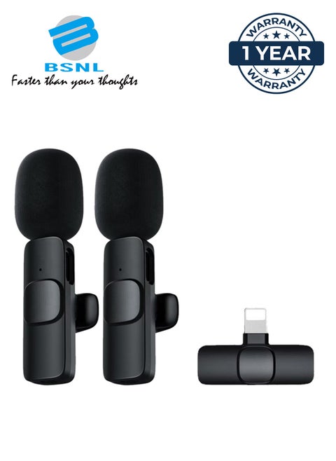 BSNL Lavalier Microphone Dual K9 True Wireless With IOS Receiver Black