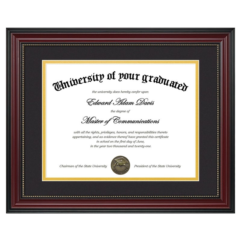 upsimples Diploma Frame 8.5 x 11 with Mat, Certificate Degree Document Frame, Displays Diploma Frame 11x14 without Mat, Classic Wood Grain with Gold Beading, Includes Black & Gold Mats, 1 Pack - Image 1
