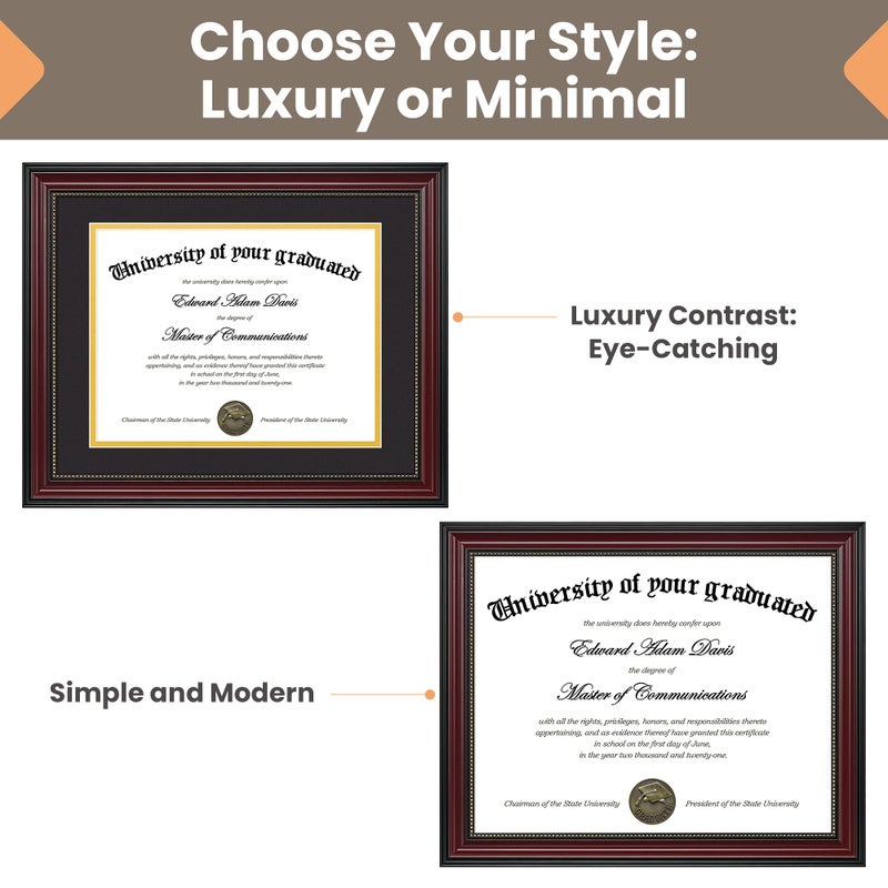 upsimples Diploma Frame 8.5 x 11 with Mat, Certificate Degree Document Frame, Displays Diploma Frame 11x14 without Mat, Classic Wood Grain with Gold Beading, Includes Black & Gold Mats, 1 Pack - Image 5