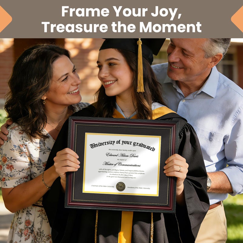 upsimples Diploma Frame 8.5 x 11 with Mat, Certificate Degree Document Frame, Displays Diploma Frame 11x14 without Mat, Classic Wood Grain with Gold Beading, Includes Black & Gold Mats, 1 Pack - Image 2