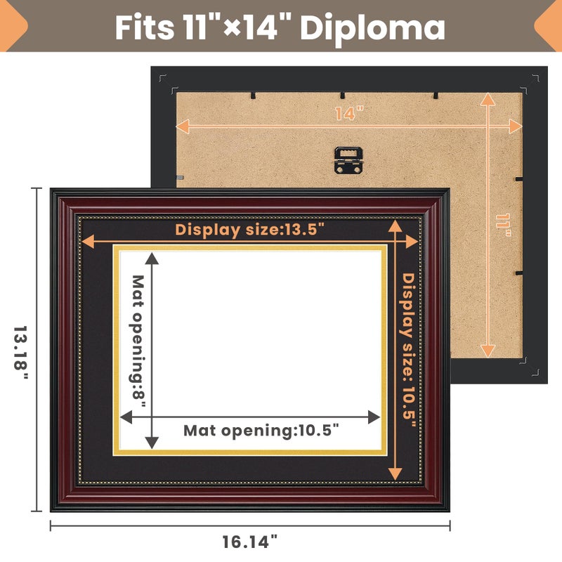 upsimples Diploma Frame 8.5 x 11 with Mat, Certificate Degree Document Frame, Displays Diploma Frame 11x14 without Mat, Classic Wood Grain with Gold Beading, Includes Black & Gold Mats, 1 Pack - Image 4