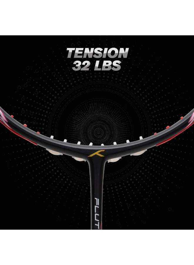 HUNDRED Flutter S Ctrl Carbon Fibre Unstrung Badminton Racket With Full Racket Cover For Intermediate Players (80G, Maximum String Tension - 32Lbs)