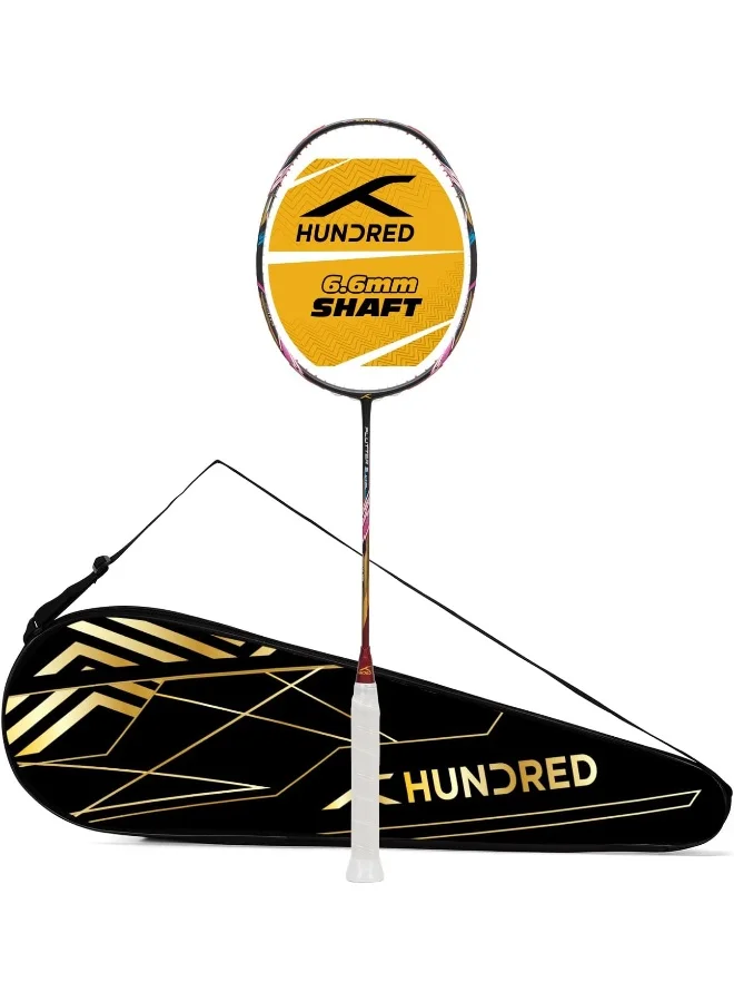HUNDRED Flutter S Ctrl Carbon Fibre Unstrung Badminton Racket With Full Racket Cover For Intermediate Players (80G, Maximum String Tension - 32Lbs)