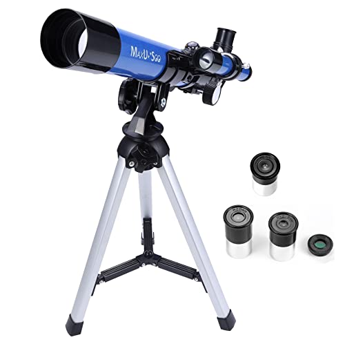 MaxUSee تلسكوب ماكسيوسي للأطفال 400x40 مم مع حامل وهدف، تلسكوب محمول للأطفال والمبتدئين، تلسكوب سفر مع 3 عدسات تكبير ومرآة قمرية - Image 1